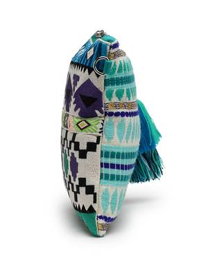 Tribal Turquoise & Multi Acrylic Jacquard Ethnic Motifs Embroidered Sling Bag 9