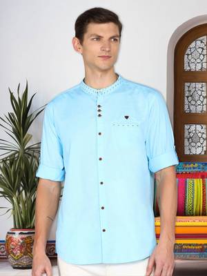 men's mandarin collar linen cotton casual shirt | indowestern shirt for men 1