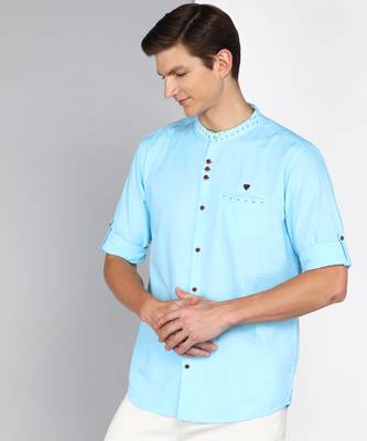 men's mandarin collar linen cotton casual shirt | indowestern shirt for men 3