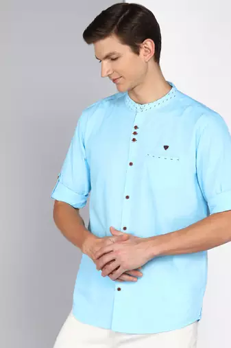 men's mandarin collar linen cotton casual shirt | indowestern shirt for men