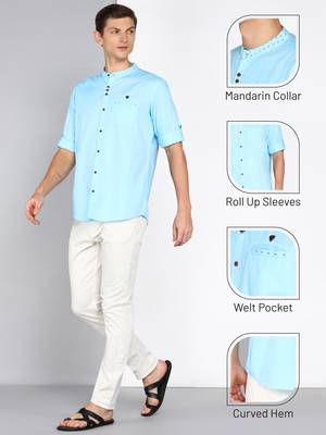 men's mandarin collar linen cotton casual shirt | indowestern shirt for men 5