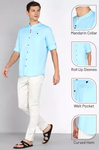 men's mandarin collar linen cotton casual shirt | indowestern shirt for men