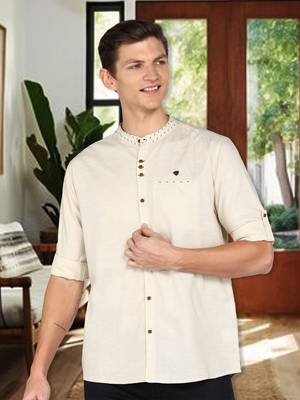 men's mandarin collar linen cotton casual shirt | indowestern shirt for men 1