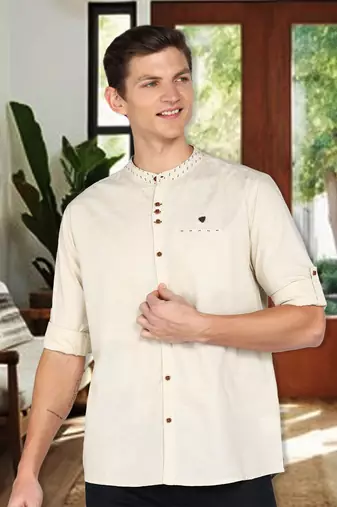 men's mandarin collar linen cotton casual shirt | indowestern shirt for men