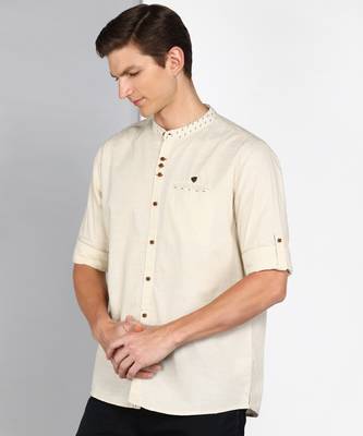 men's mandarin collar linen cotton casual shirt | indowestern shirt for men 3