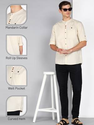 men's mandarin collar linen cotton casual shirt | indowestern shirt for men 5