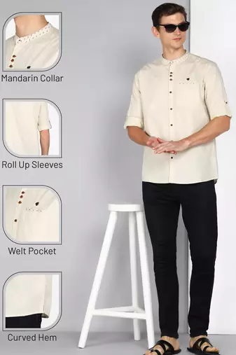 men's mandarin collar linen cotton casual shirt | indowestern shirt for men