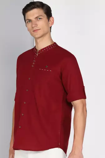 men's mandarin collar linen cotton casual shirt | indowestern shirt for men