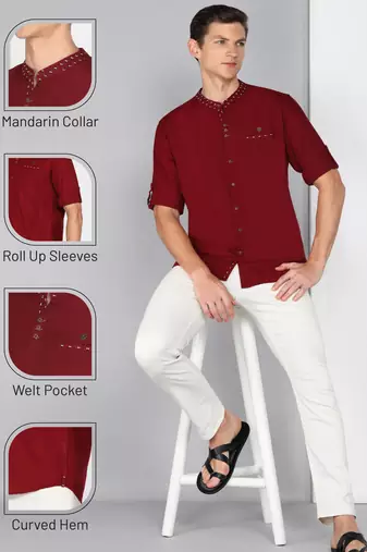 men's mandarin collar linen cotton casual shirt | indowestern shirt for men