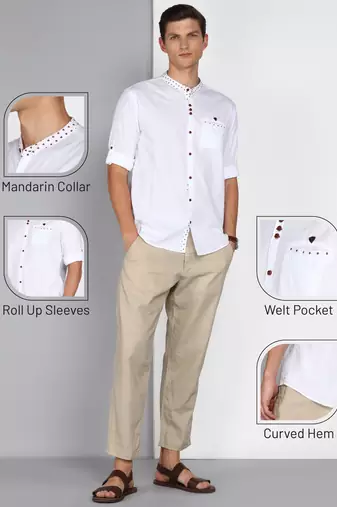 men's mandarin collar linen cotton casual shirt | indowestern shirt for men