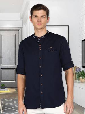 men's mandarin collar linen cotton casual shirt | indowestern shirt for men 1