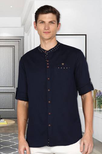 men's mandarin collar linen cotton casual shirt | indowestern shirt for men