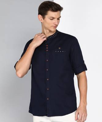 men's mandarin collar linen cotton casual shirt | indowestern shirt for men 3