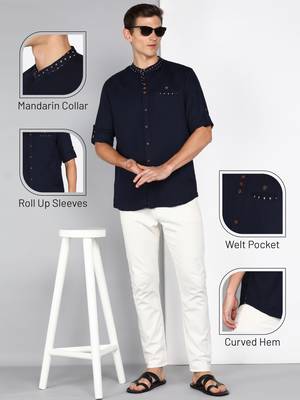 men's mandarin collar linen cotton casual shirt | indowestern shirt for men 5