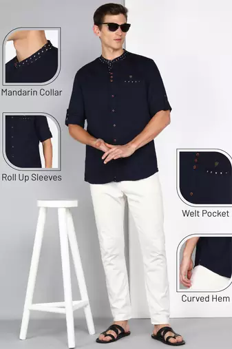 men's mandarin collar linen cotton casual shirt | indowestern shirt for men