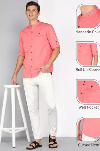 men's mandarin collar linen cotton casual shirt | indowestern shirt for men
