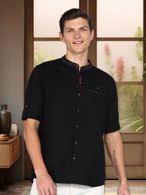 men's mandarin collar linen cotton casual shirt | indowestern shirt for men 1