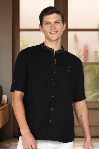 men's mandarin collar linen cotton casual shirt | indowestern shirt for men