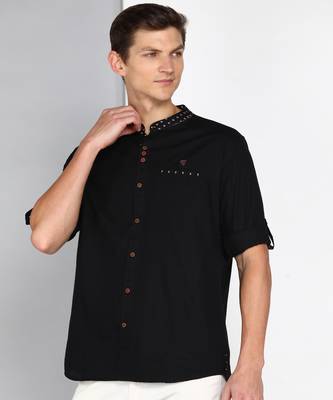 men's mandarin collar linen cotton casual shirt | indowestern shirt for men 3