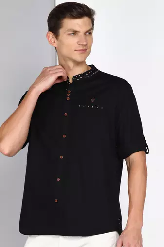 men's mandarin collar linen cotton casual shirt | indowestern shirt for men