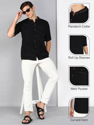 men's mandarin collar linen cotton casual shirt | indowestern shirt for men 5