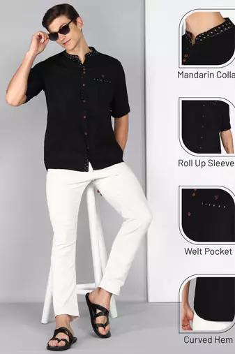 men's mandarin collar linen cotton casual shirt | indowestern shirt for men