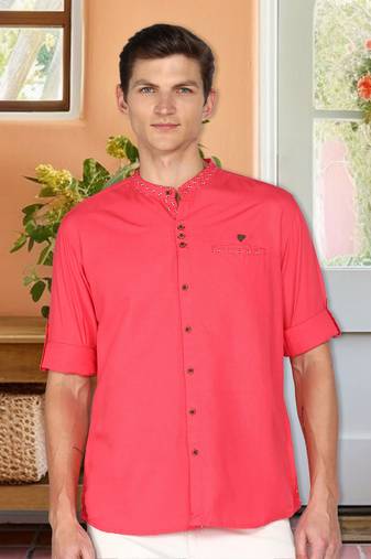 men's linen cotton mandarin collar party casual shirt | indowestern shirt for men