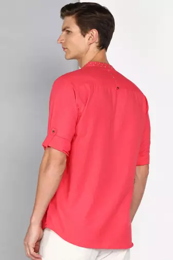 men's linen cotton mandarin collar party casual shirt | indowestern shirt for men