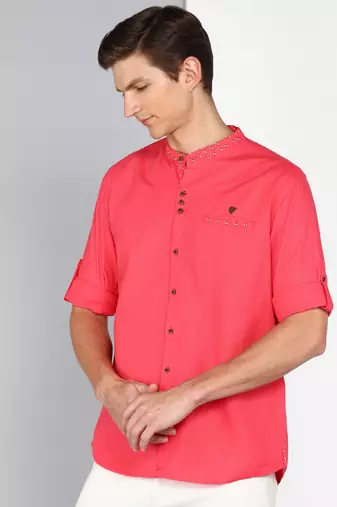 men's linen cotton mandarin collar party casual shirt | indowestern shirt for men