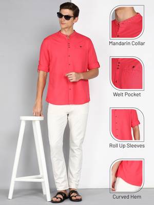 men's linen cotton mandarin collar party casual shirt | indowestern shirt for men 5