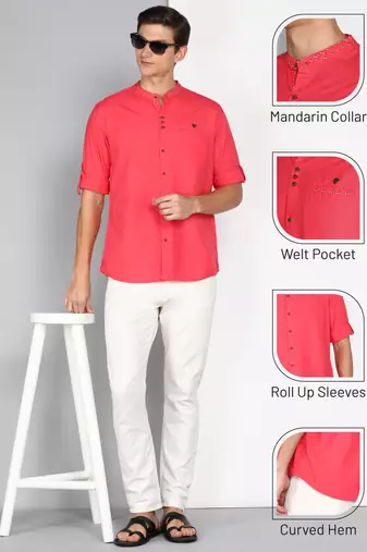 men's linen cotton mandarin collar party casual shirt | indowestern shirt for men
