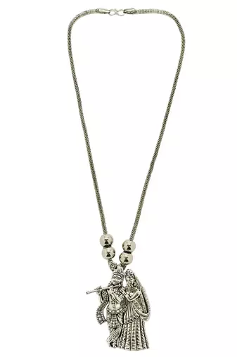9blings silver plated radha krishna pendant necklace