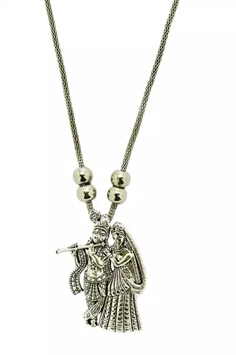 9blings silver plated radha krishna pendant necklace