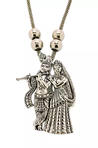 9blings silver plated radha krishna pendant necklace