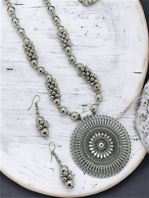 silver plated oxidised jewellery set pendant necklace set 1