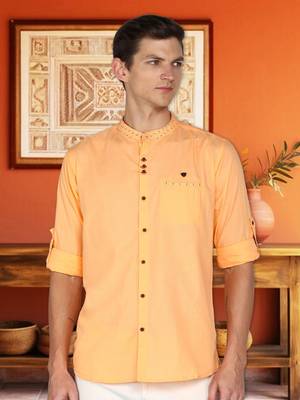 men's mandarin collar linen cotton casual shirt | indowestern shirt for men 1