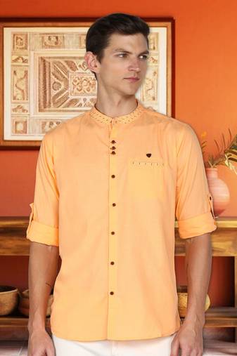 men's mandarin collar linen cotton casual shirt | indowestern shirt for men