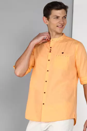 men's mandarin collar linen cotton casual shirt | indowestern shirt for men