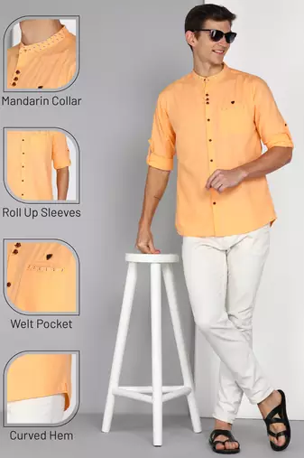 men's mandarin collar linen cotton casual shirt | indowestern shirt for men