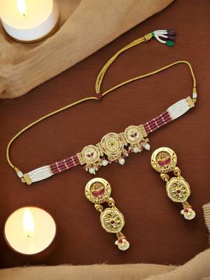  gold plated meenakari choker necklace set 1