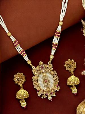 Gold-plated rajwadi long necklace set 1