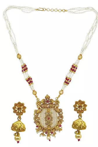 Gold-plated rajwadi long necklace set