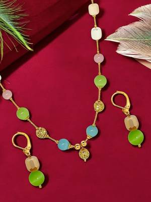 gold plated multicolor beads necklace set 1