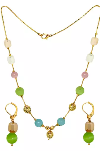 gold plated multicolor beads necklace set