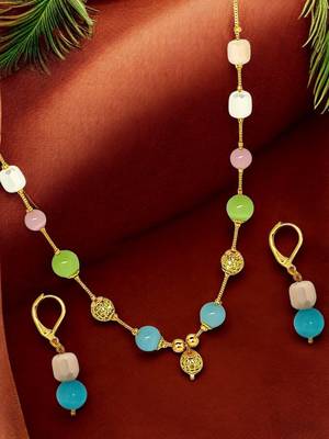 gold-plated multicolor beads long necklace set 1