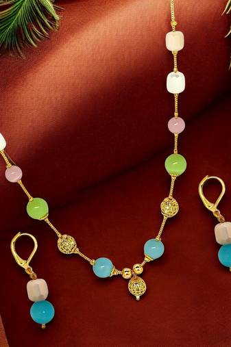 gold-plated multicolor beads long necklace set