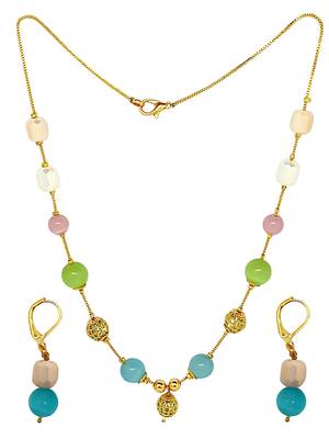 gold-plated multicolor beads long necklace set 2