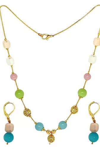 gold-plated multicolor beads long necklace set