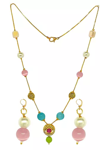 gold plated dainty beads necklace set