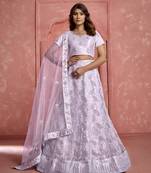 LAVENDER SEQUINS THREAD EMBROIDERED SOFT NET SEMI STITCHED LEHENGA CHOLI